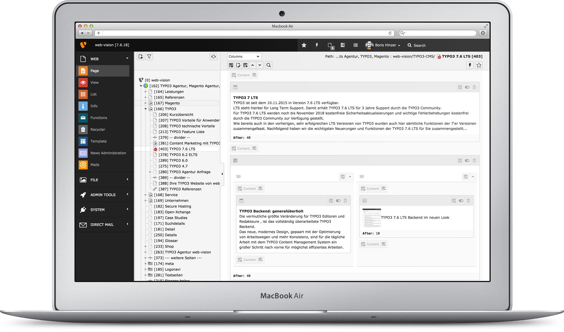 TYPO3 7.6 LTS backend overhauled