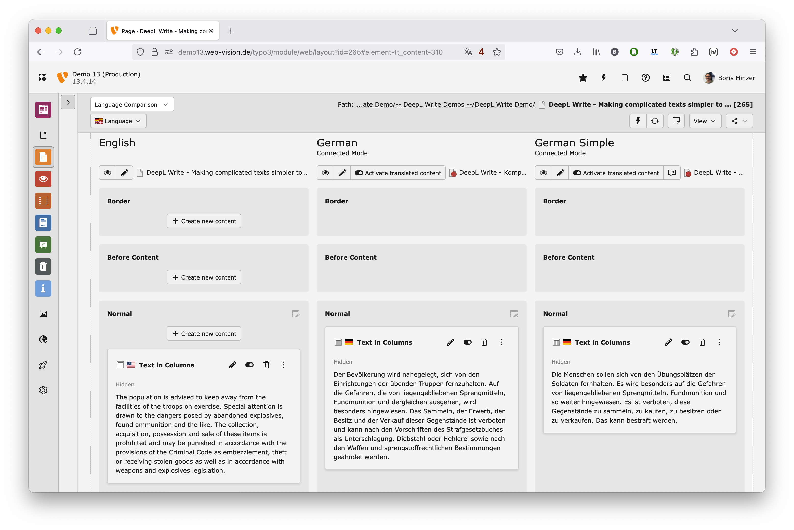 DeepL Write für TYPO3 - Einfache Sprache